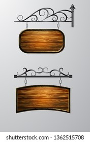 hanging, wooden Board vector, wooden object for text.