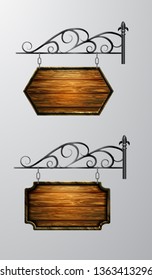 hanging, wooden Board vector, wooden object for text.
