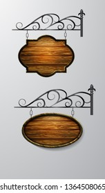 hanging, wooden Board vector, wooden object for text.