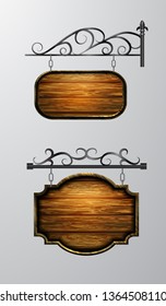 hanging, wooden Board vector, wooden object for text.