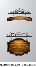 hanging, wooden Board vector, wooden object for text.