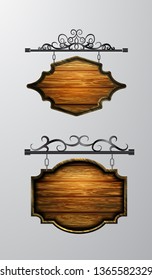 hanging, wooden Board vector, wooden object for text.