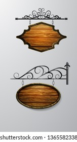 hanging, wooden Board vector, wooden object for text.