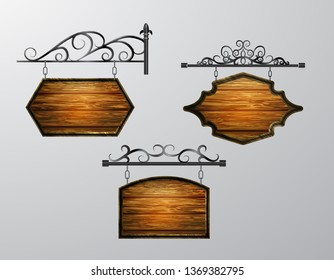 hanging, wooden Board vector, wooden object for text.