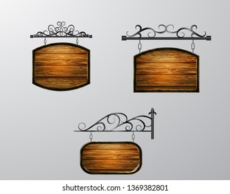 hanging, wooden Board vector, wooden object for text.