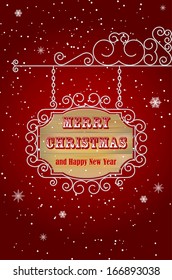 Hanging wooden sign with metal ornaments - Merry Christmas