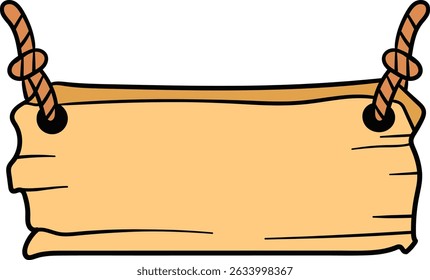 Hanging wooden sign with rope knots illustration