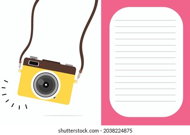 Hanging yellow camera with copy space background