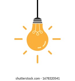 Hanging yellow color bulb symbol. Isolated vector illustration.