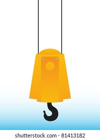 hanging yellow crane hook on blue sky