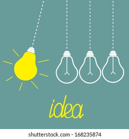 Hanging Yellow Light Bulbs. Perpetual Motion.  Idea Concept. Vector Illustration.