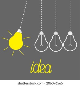 Hanging Yellow Light Bulbs. Perpetual Motion. Idea Concept. Grey Background. Vector Illustration