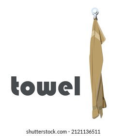 Hanging yellow towel with big towel word, isolated