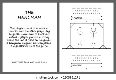 Hangman game page vector, kids activity notebook page.