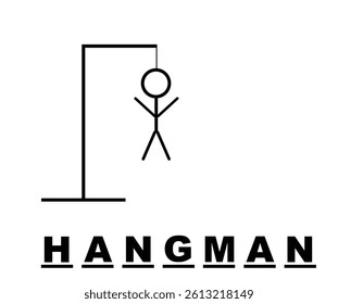 Hangman game vector illustration isolated on white background. Hang man guessing game icon line contour. Strategy guess. Human body on rope. Word game hand drawn children game.