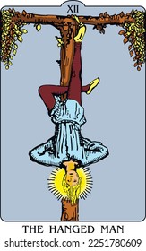 Hangman tarot card. The senior lasso-man is subjected to strong pressure.