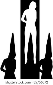 Hangmen with hidden faces and their victim