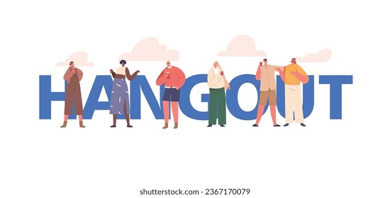 Concepto De Hangout Con Caracteres Reunidos, Compartir Risa E Historias, Beber, Formar Conexiones De Amistad