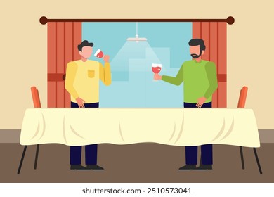 Hangouts with food and drinks. Colored flat vector illustration isolated.	