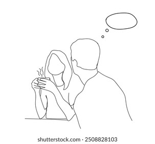 Hangouts With Friends concept. Continuous line draw design graphic vector illustration. Single one line drawing two best friend talking and drinking coffee in a cafe. 