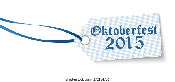 hangtag with blue white checkered pattern and text Oktoberfest 2015