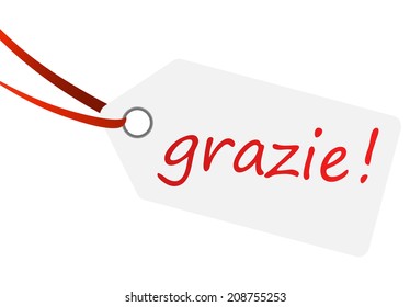 hangtag with text thanks / grazie ! (Italian)