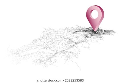 Hangzhou China,isometric detail Streets Roads Map with location pin, element image 