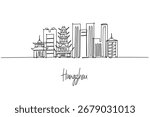Hangzhou skyline one line drawing