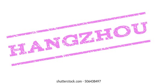 Hangzhou watermark stamp. Text caption between parallel lines with grunge design style. Rubber seal stamp with scratched texture. Vector violet color ink imprint on a white background.
