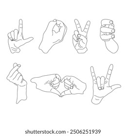 HanHand drawing, gestures, set, love, happiness, body language, symbols  drawing, gestures, set, love, happiness, body language, symbols