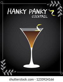Hanky Panky cocktail illustration vector with lemon twist garnish.
