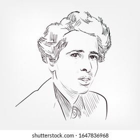 Hannah Arendt Bluecher German American philosopher and political theorist vector sketch illustration isolated