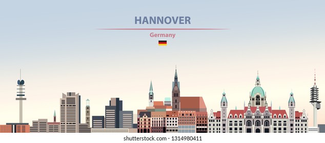 Hannover city skyline on colorful gradient beautiful day sky background with flag of Germany. Vector illustration