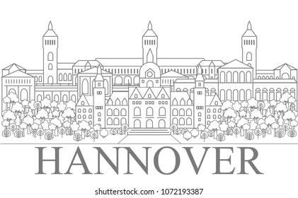 Hannover cityscape in linear style, vector illustration.  