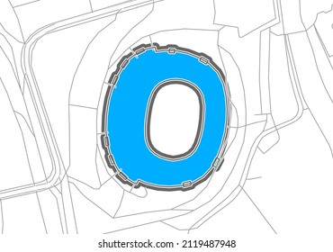 Hannover, Football Stadium, outline vector map. The bundesliga statium map was drawn with white areas and lines for main roads, side roads.