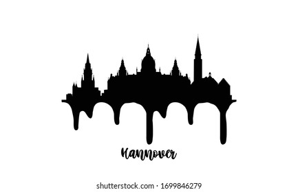 Hannover Germany black skyline silhouette vector illustration on white background with dripping ink effect.