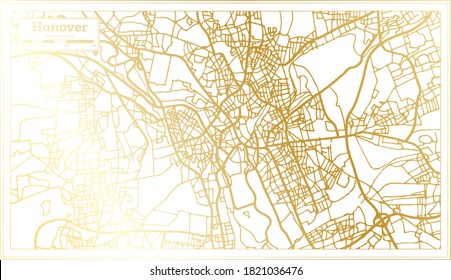 Hannover Germany City Map in Retro Style in Golden Color. Outline Map. Vector Illustration.