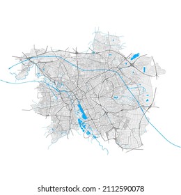 Hannover, Lower Saxony, Germany high resolution vector map with city boundaries and editable paths. White outlines for main roads. Many detailed paths. Blue shapes and lines for water.