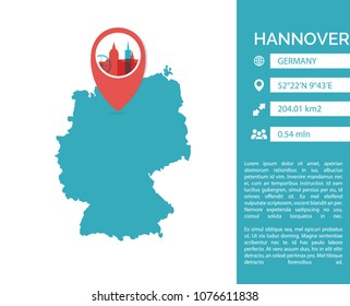 Hannover map shape vector infographics template. Modern city data statistic isolated illustration