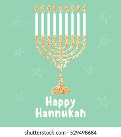 Hannukah Card - Trendy Gold Glitter Candle Holder Design