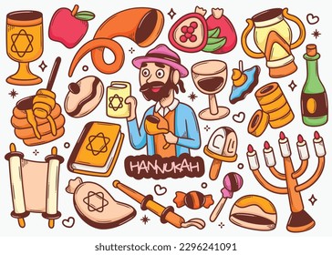 Hannukah Doodle Hand Drawn Color Vector Collection