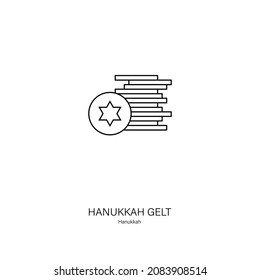 Hannukah gelt means Hannukah money in Yiddish. Hanukkah is Jewish festival. Line style vector in black on white background can be used for logos, banners, flyers, stickers, posters and decoration