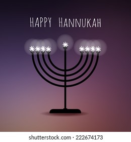 Hannukah greeting card with menorah candleholder, vector illustration background 