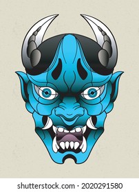 hannya blue mask japan tattoo