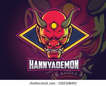 Hannya demon face esports logo design for your team