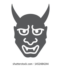 Hannya glyph icon, asian and demon, japanese mask sign, vector graphics, a solid pattern on a white background, eps 10.