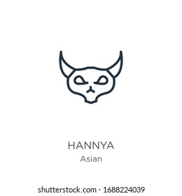 Hannya icon. Thin linear hannya outline icon isolated on white background from asian collection. Line vector sign, symbol for web and mobile