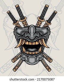 Hannya With Katana. Premium vector.