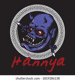 Hannya mask with colouring. Japanese demon vector illustration 