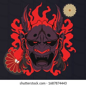 hannya mask  , demon mask , demon tattoo , demon illustration .